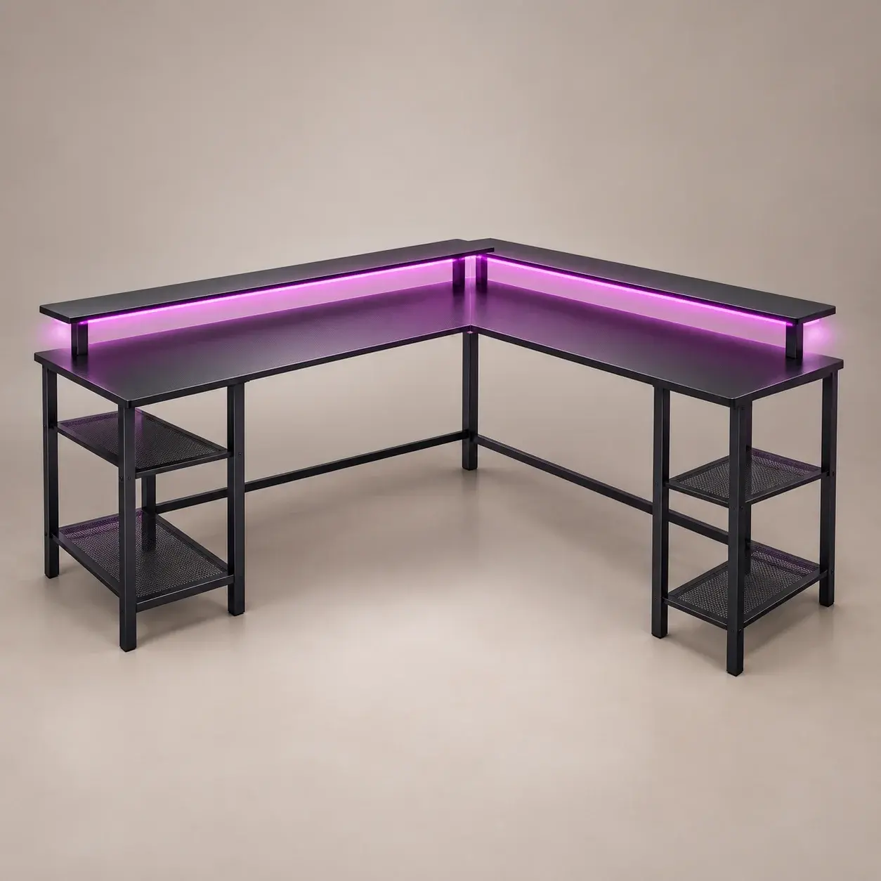 Bureau Gaming Mihtrov 136cm USB/Électrique avec LED, Bureau d'Angle pour Ordinateur