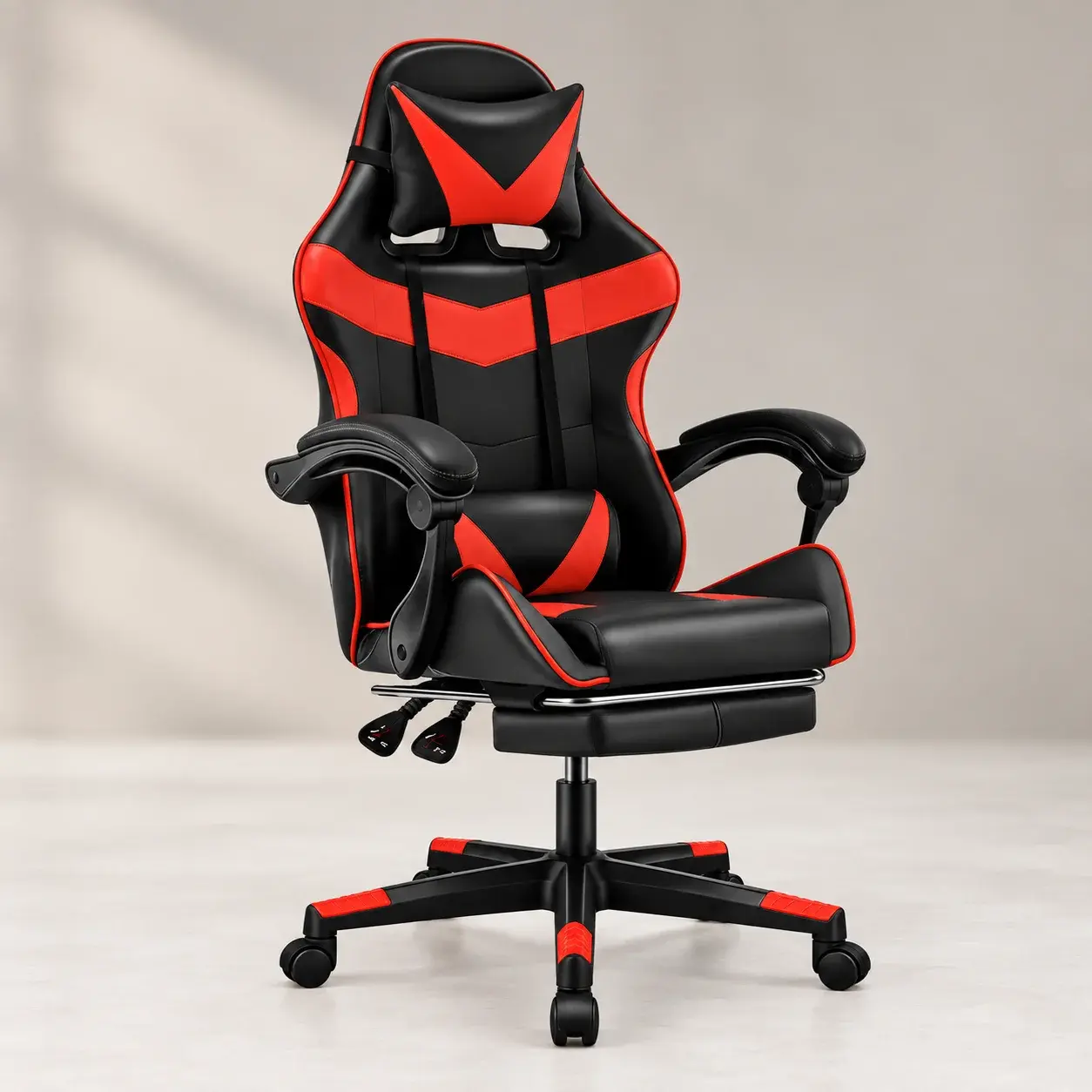 Chaise de Jeu Ergonomique, Chaise d'Ordinateur avec Repose-Pieds et Appui-Tête, Soutien Lombaire, Inclinable 90°-135°